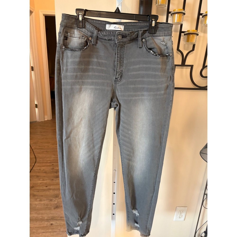 KanCan Womens Distressed High Rise Skinny Jeans Gray Frayed Hem Size 15 31